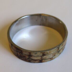 Vintage Tiger Cowrie Shell Bangle Bracelet Metal Beach Bohemian Coastal Natural